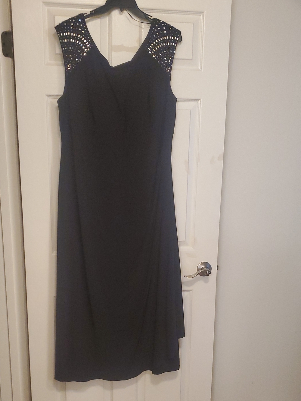 R&M Richards Navy Maxi Dress with Beaded Cap Sleeves